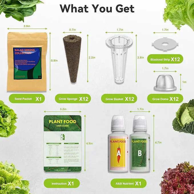inbloom Salad Green Seed Pod Kit for AeroGarden, Ahopegarden, GARDENCUBE, MUFGA, 12 Pods (350+ Seeds with American Fast/Paris Island/Buttercrunch Lettuce, Swiss Chard, Spinach, Cauliflower, Cabbage) by GreenHaven Gardens