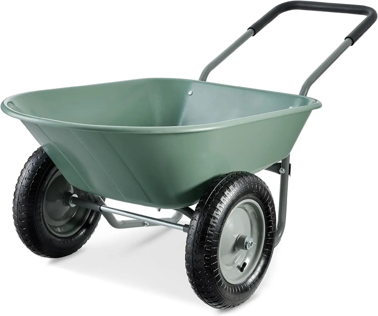 Best Choice Products Dual-Wheel Home Utility Yard Wheelbarrow Garden Cart w/Built-in Stand for Lawn, Gardening, Construction - Seafoam by GreenHaven Gardens