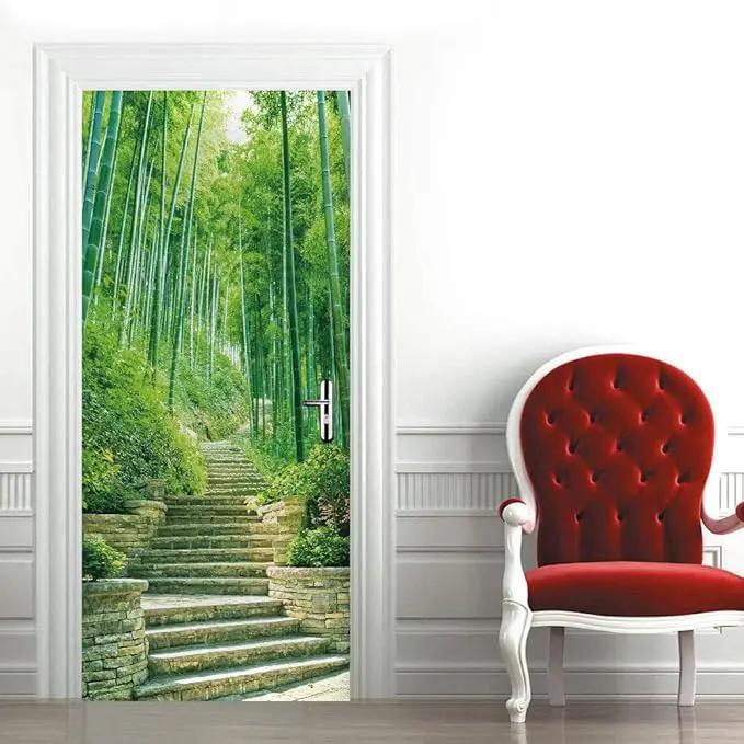 3D Door Stickers Murals - Bamboo - Peel and Stick Wallpaper - Self-Adhesive Removable PVC Waterproof Door Poster - 34.6" x 78.7" by GreenHaven Gardens