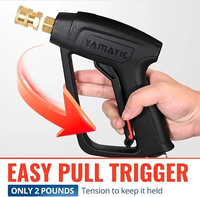 YAMATIC Short Pressure Washer Gun with Stainless Steel Swivel 3/8" Quick Connector, Power Washer Handle with Easy Pull Trigger Replacement for Ryobi, Simpson, Craftsman, DeWalt, 4000 PSI by GreenHaven Gardens