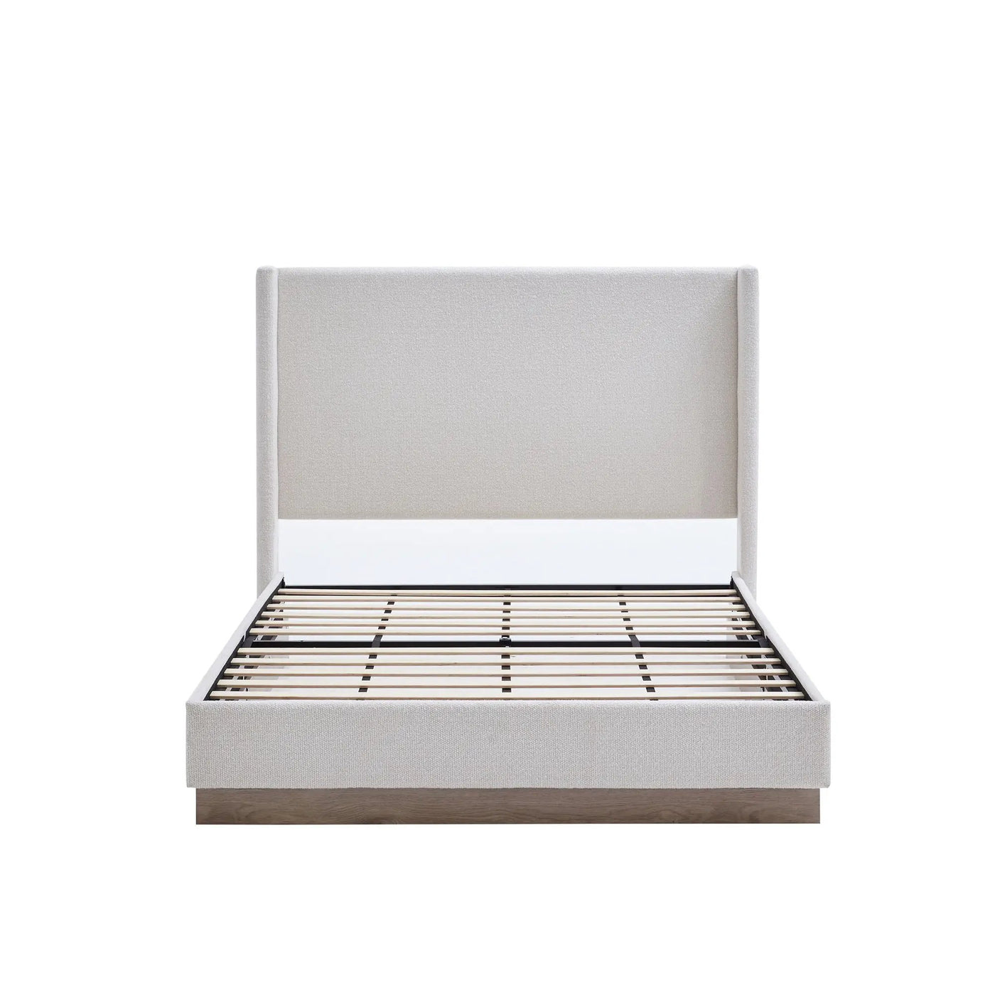 Hosford - Minimalist Upholstered Wingback Bed With Wood Base Platform by HouseOfZazla