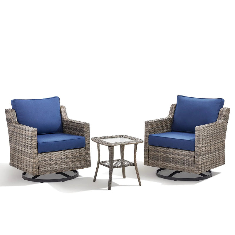 Swivel Outdoor Chairs Set of 2, with Glass-Top Side Table, 3 Pieces by HouseOfZazla