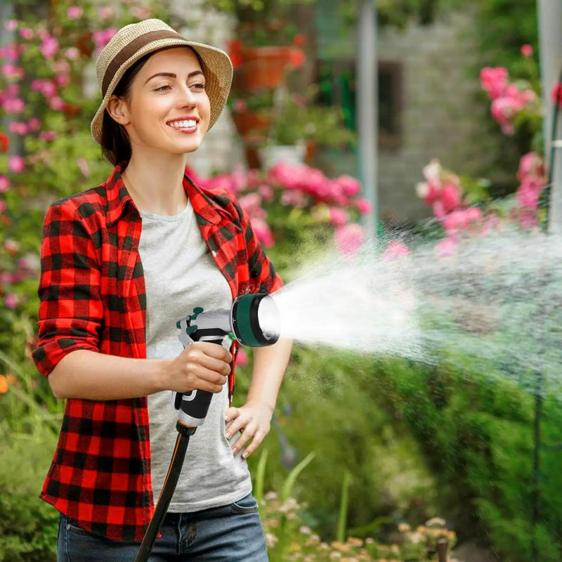 Garden Hose Nozzle, Heavy Duty Metal Water Hose Sprayer Nozzle with 8 Spray Patterns, High Pressure Handheld Nozzle with Flow Control for Lawn & Plant Watering, Car Washing – Forest Green by GreenHaven Gardens