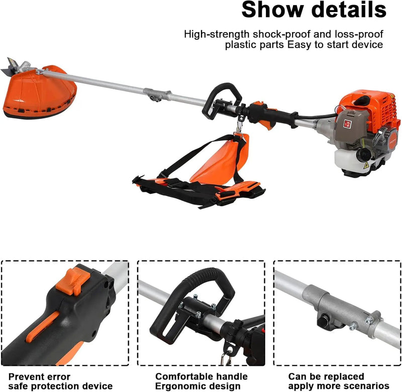 5 in 1Gas Weed Wacker，62cc 2 Stroke Full-Functional Petrol Hedge Trimmer,Gas Weed Eater,Grass Cutter Machine,Straight Shaft Grass Trimmer Cordless for Gardening (Orange) by GreenHaven Gardens
