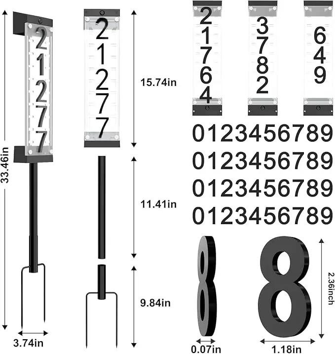 Solar House Number [Upgrade 3D Acrylic Number] Solar Address Sign Increase Brightness, Number Is Bold, Anchor Is Made Of Iron,Solar House Number Sign with Two Lighting Modes and Two Installation (White)(Manual without remote control) (Warm White) by GreenHaven Gardens