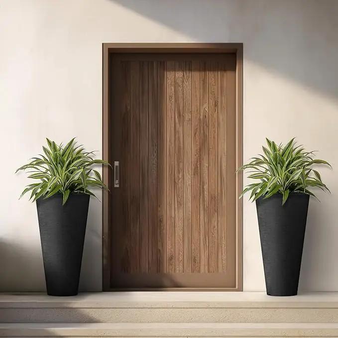 Kante Tall Round Planter Set of 2, 18" H Large Decorative Planter Pots for Outdoor Indoor Garden Patio Front Porch (Black) by GreenHaven Gardens