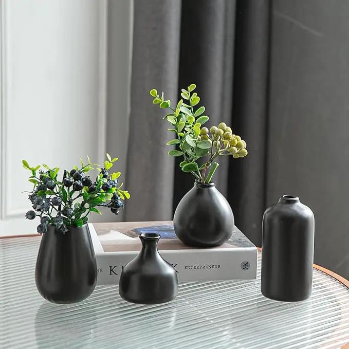 JOJUNO Black Bud Vases, Small Ceramic Vase Set of 11, Mini Pottery Vases for Flowers, Decorative Pieces for Home Modern Decor, Boho Decor, Chic Accents for Living Room Dining Table Shelves by GreenHaven Gardens