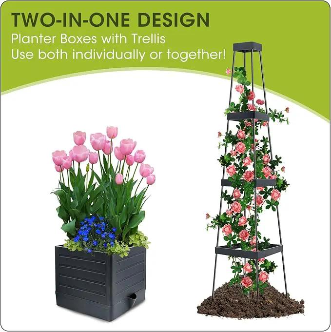 MQFORU Raised Garden Bed, 57" Tomato Planter with Trellis, Tomato Cages for Climbing Vegetables Plant, Self Watering Tomato Support Box for Garden Pots, Use for Patios Greenhouse Indoor Outdoor（1Pc） by GreenHaven Gardens