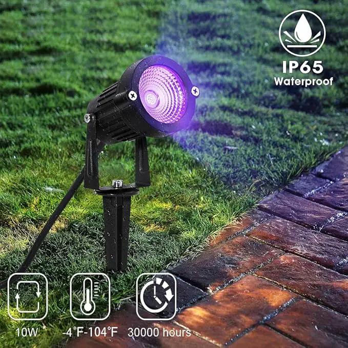 2 Pack HalloweenWaterproof UV LED Blacklight Landscape Lights, Outdoor Plug in Black Light Spotlight for Pathway Light Plug Spike Stand Garden, Yard, Lawn, Halloween, Party Decorative Lighting by GreenHaven Gardens