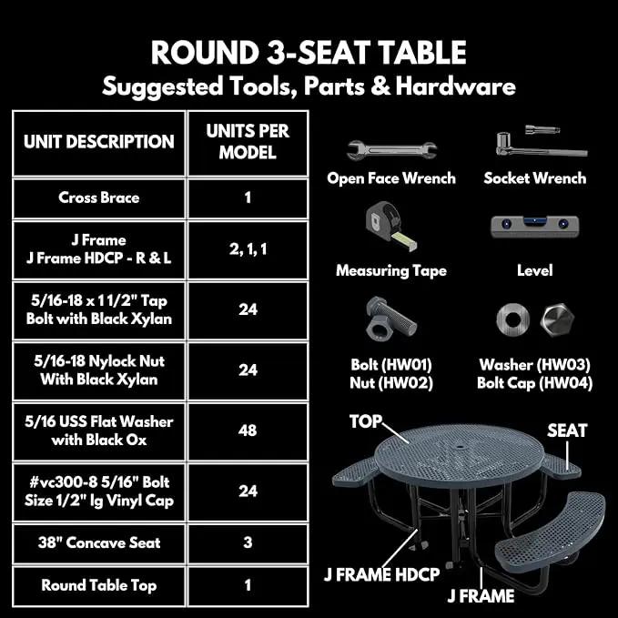 Heavy-Duty Portable Outdoor Picnic Table with Umbrella Hole, Punched Steel Patio Dining Furniture Made in America (46" Round Top, Textured Gold Vein) by GreenHaven Gardens