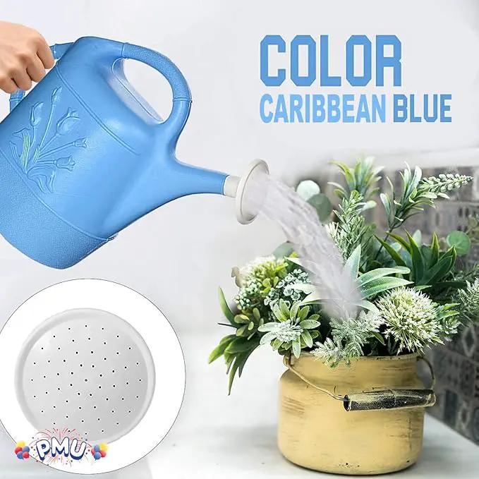 PMU 2 Gallon Watering Can - Garden Watering Can for Indoor & Outdoor Plants - Plastic Water Can with Detachable Sprinkler Head - Large Water Pot, Made in USA - Blue Pkg/6 by GreenHaven Gardens