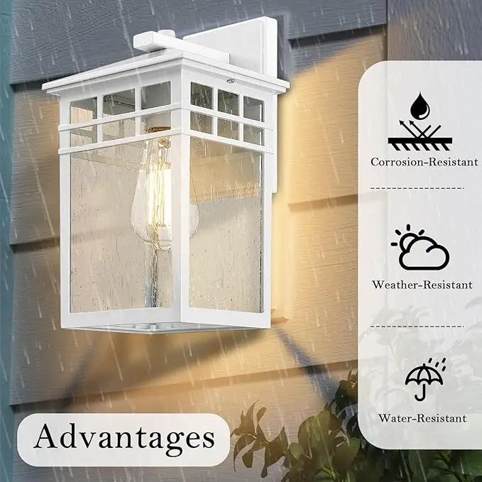 Outdoor Light Fixture Wall Mount, Rustic Exterior Lights Fixture Wall Sconces with Seeded Glass for Front Porch, Waterproof Outdoor Lantern in White Finish for Home, Garage, Barn, Storefront by GreenHaven Gardens