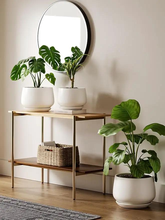 LE TAUCI Ceramic Plant Pots, Set of 2, 10 + 12 Inch Plant Pot, Elegant Planters for Indoor Plants, Sturdy Planter with Drainage Hole and Saucers, Perfect for Home Decor, White by GreenHaven Gardens