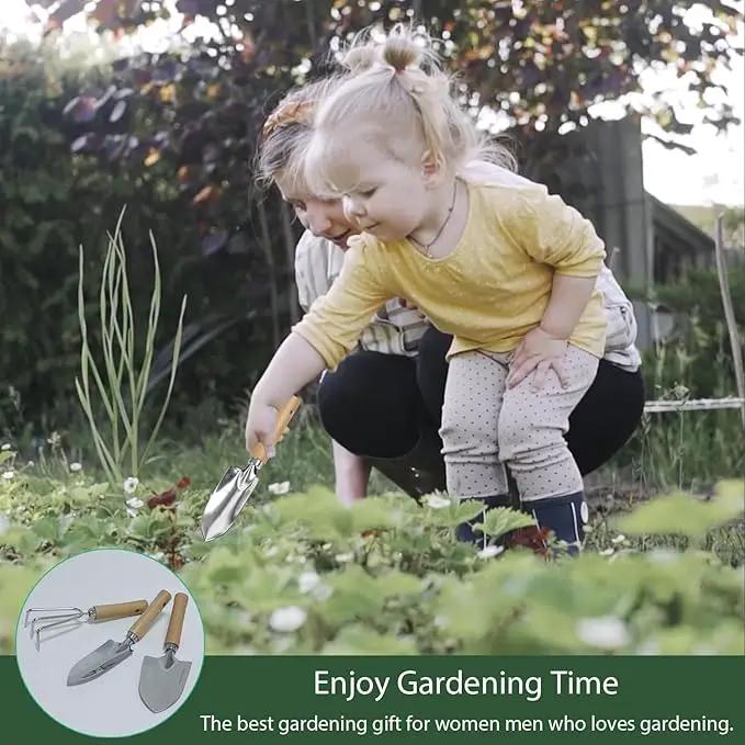 Garden Tool Set, 3 Pieces Gardening Kit with Garden Plant Twist Tie and Plastic Plant Tag, Stainless Steel Heavy Duty Garden Tools with Wooden Handle, Gardening Gifts for Women by GreenHaven Gardens