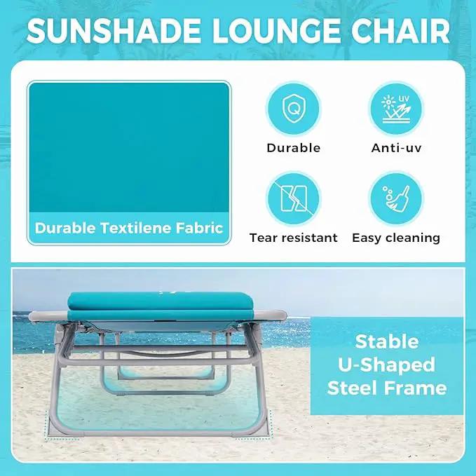 #WEJOY Folding Tanning Chair with Canopy Shade, Portable Adjustable 5-Position Patio Chaise Lounge with Pillow & Storage Pocket for Lay Flat Outdoor Lawn Backyard Beach Camping Pool (Cyan) by GreenHaven Gardens