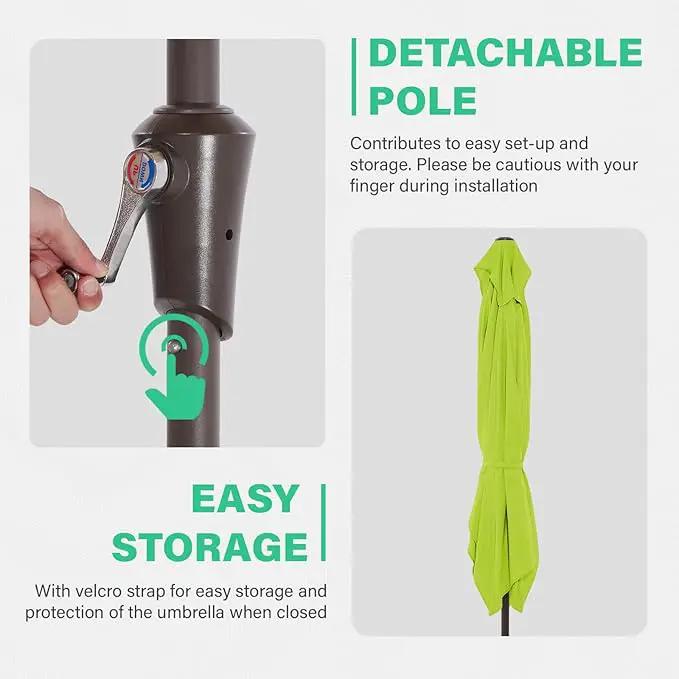 JEAREY 6.5x10 ft Rectangular Patio Umbrellas Outdoor Market Umbrella with Push Button Tilt and Crank, Rectangle Table Umbrella 6 Sturdy Ribs UV Protection for Pool Garden Backyard Deck, Apple Green by GreenHaven Gardens