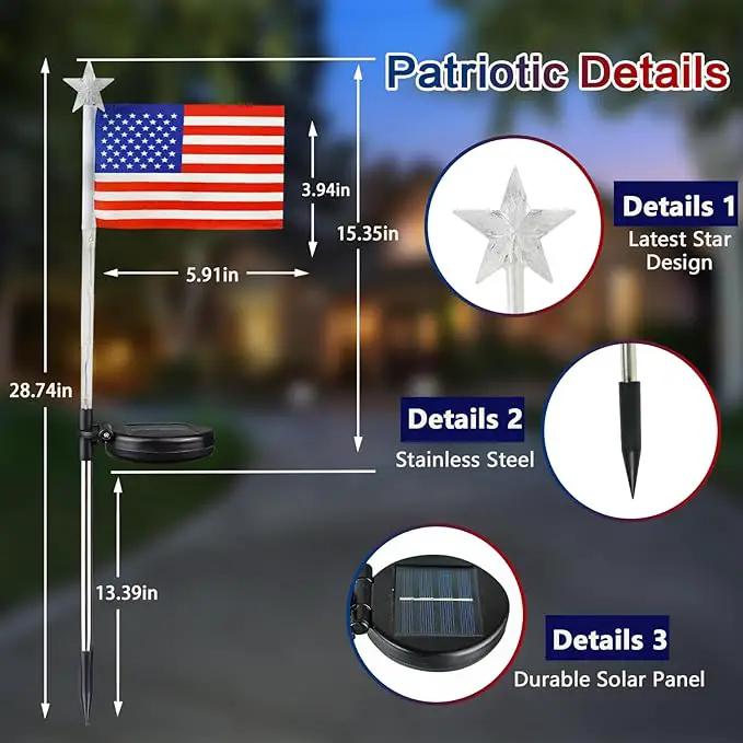 6 Pack 4th of July Decorations Outdoor Solar Lights, Red White and Blue Star Lights for National Day with American Flag, 2 Modes Waterproof Patriotic Light for Independence Memory Day Garden Yard Path by GreenHaven Gardens