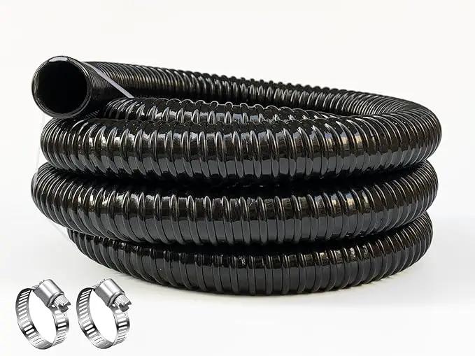 PEISONGFFI 1" ID- 10 Ft Corrugated Water Hose Black Corrugated Strong Flexible Pond PVC Sump Pump DischargeTubing by GreenHaven Gardens
