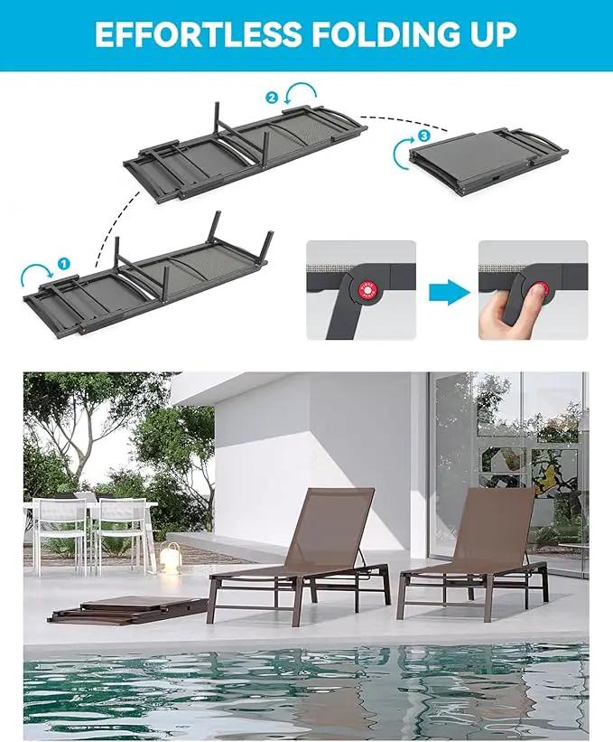 Aluminum Chaise Lounge Chair Outdoor, Foldable Patio Lounge Chair 2 Sets Assemble-Free, Pool Lounge Chairs with 5 Adjustable Backrest, Outdoor Lounge Chairs for Outside Poolside Beach Lawn Brown by GreenHaven Gardens