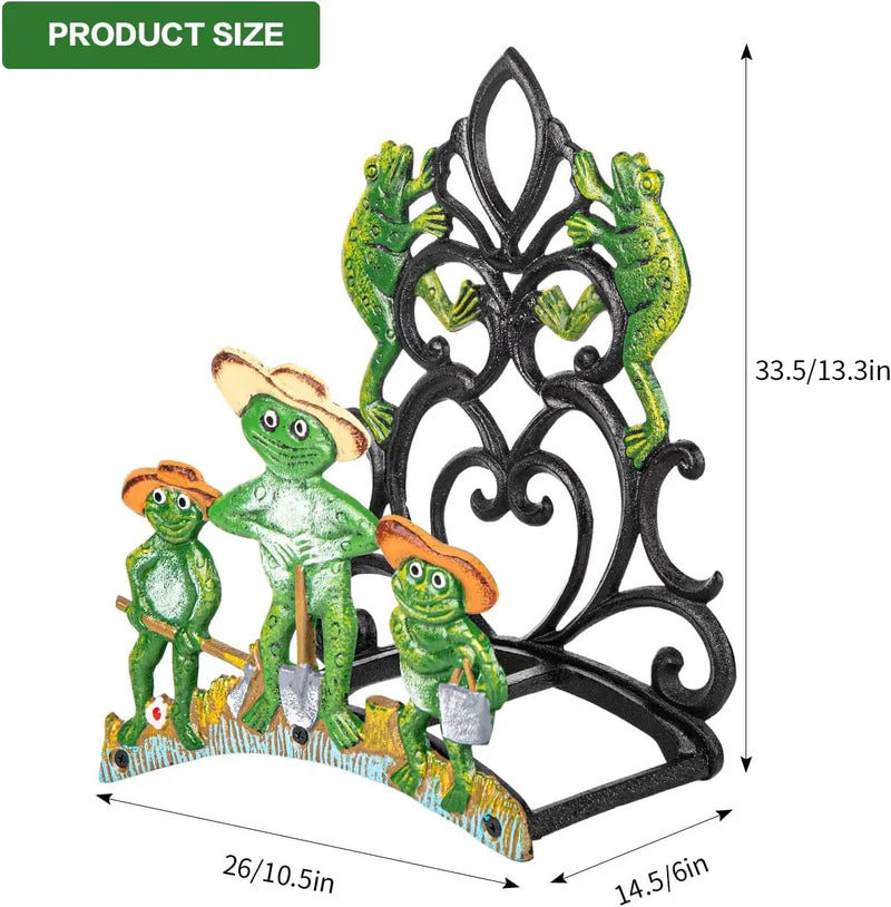 Sungmor Garden Hose Holder Wall Mounted, Large Capacity & Heavy Duty Cast Iron Water Hose Holder for Outside, Pretty & Lovely Hard-working Frogs Hose Reel, Watering Hose Metal Stand Sturdy Pipe Hanger by GreenHaven Gardens