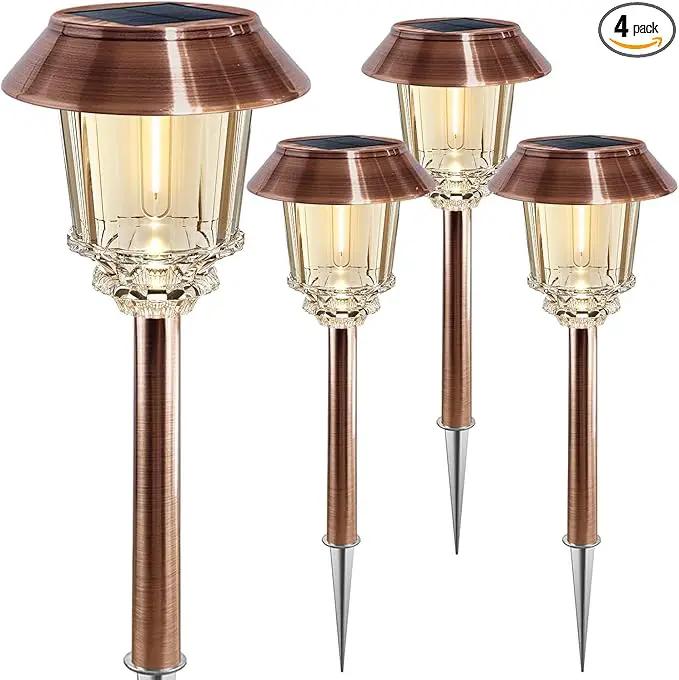 XMCOSY+ Solar Lights Outside Waterproof - 4 Pack Auto On/Off 10-40 LM Dimmable Outdoor Solar Lights for Yard Garden Pathway Driveway Walkway (Warm White) by GreenHaven Gardens
