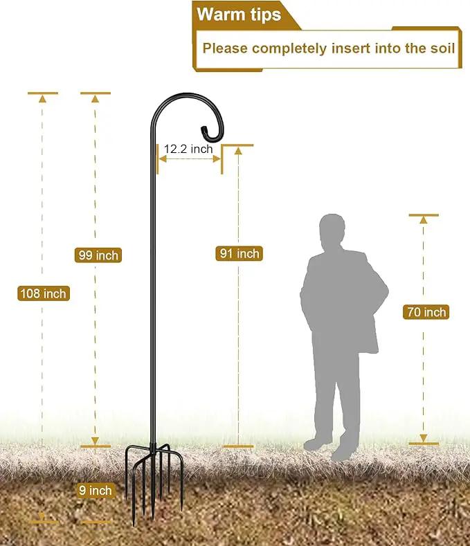 Shepherd Hook 108 Inch Tall Heavy-Duty Metal Garden Hanging Pole Stake for Bird Feeder Pole Plant Baskets, Black (1 Pack) by GreenHaven Gardens