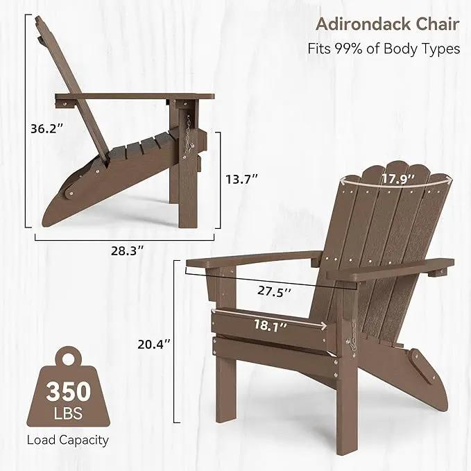 Folding HDPE Adirondack Chair Set of 2, Weather-Resistant Patio Chair with Wide Armrests & High Backrest, Fire Pit Chair for Garden, Backyard, Porch - Coffee by GreenHaven Gardens