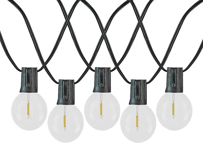 Novelty Lights 25 Feet G40 LED Patio String Lights with 25 Bulbs, Warm White, Weather Resistant and Shatterproof Replaceable Plastic Globe Bulbs, Black Wire by GreenHaven Gardens