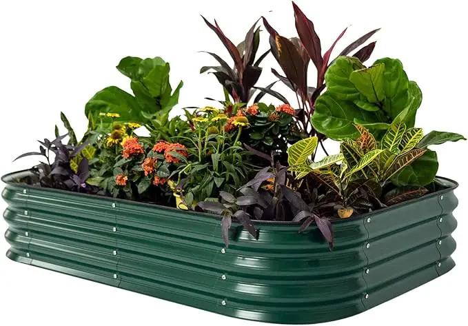 Vego garden Aluzinc Raised Garden Bed Kits, 11" Tall 6 in 1 Modular Metal Raised Planter Bed for Vegetables Flowers Patio Ground Planter Box-British Green by GreenHaven Gardens