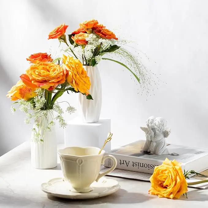 Small White Ceramic Vase Set of 10 - Mini Bud Vases for Flowers and Pampas Grass, Boho Centerpieces for Home and Party Decor, White Vases Home Decor, Ceramic Vase Set for Weddings by GreenHaven Gardens