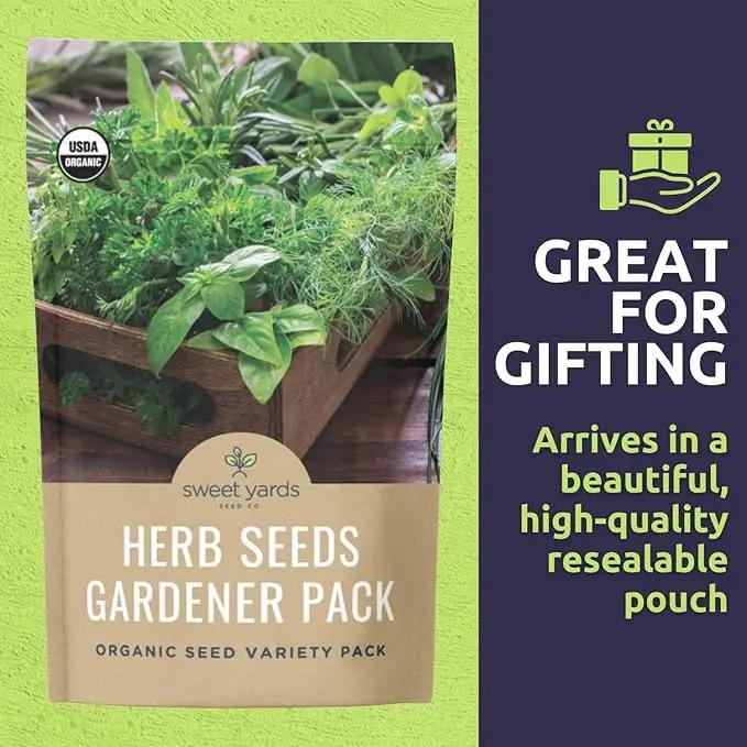 Organic Herb Seeds Variety Pack - 16 Individual Packs - 2025 Season - Basil, Cilantro, Dill, Thyme, Parsley and More! for Indoor & Outdoor Planting (Non-GMO, Certified Organic)