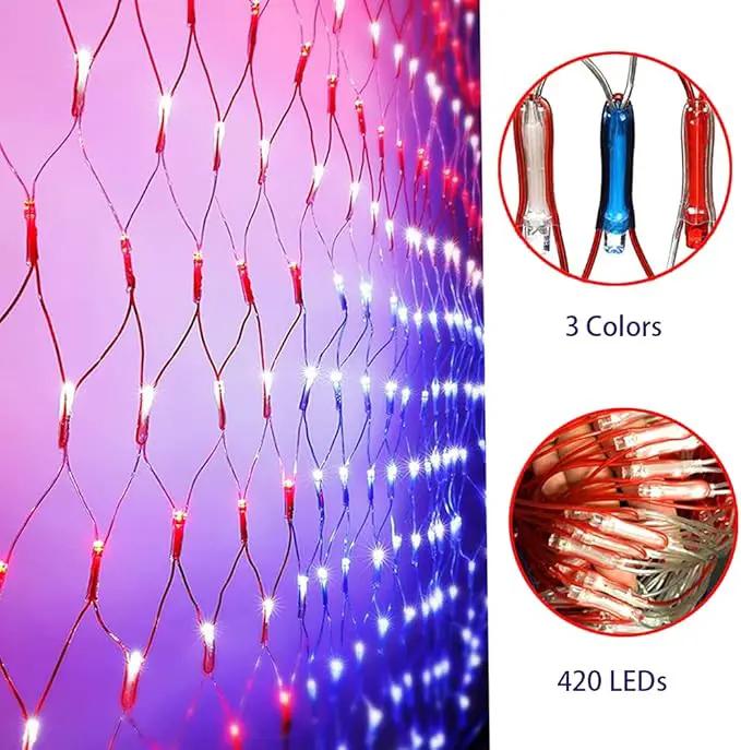 Solar American Flag Lights, Independence Day Decorations 2-in-1 Solar Powered & Plug in US Flag Lights 420 LED 8 Modes Waterproof Flag Lights for July 4th Independence Day, Garden, Yard Decorations by GreenHaven Gardens