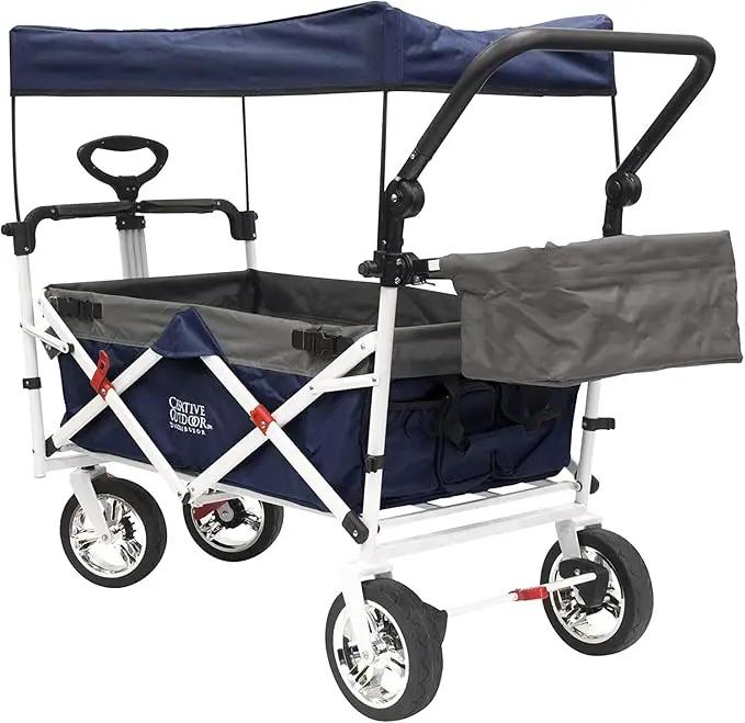 Creative Outdoor Collapsible Stroller Wagon with Seat Belts & Adjustable Handle – Foldable Utility Cart with Removable Canopy for Kids, Gear & Travel – Ideal for Beach, Park & Outdoor Fun - Navy Blue by GreenHaven Gardens