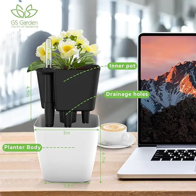 Self Watering Planters for Indoor Plants : 5 inch 3 Pack White African Violet Self Watering Flower and Herb pots by GreenHaven Gardens