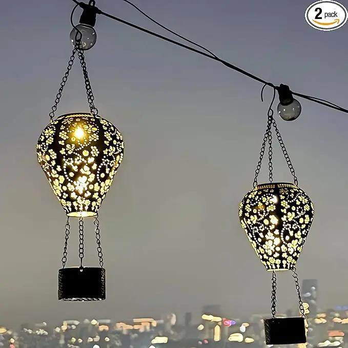 2-Pack Bee Decor Hot Air Balloon Solar Lantern – Outside Decorative Hanging Light for Garden Yard Patio Porch Lawn and Pathway – Unique Housewarming, Birthday Gift for Women Mom Grandma by GreenHaven Gardens