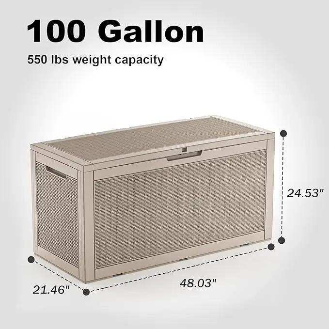 102 Gallon Outdoor Storage Box Waterproof, UV Resistant Resin Deck Box with Hydraulic Rod, Lockable Design and Enhanced Durability for Patio, Garden, and Poolside Use by GreenHaven Gardens