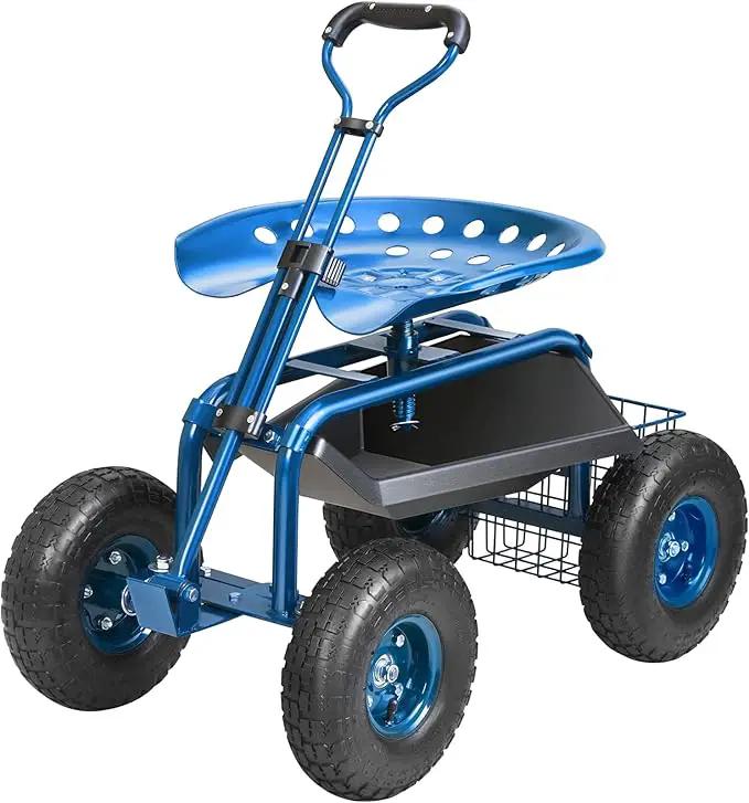 VEVOR Rolling Garden Work Seat with Wheels, Gardening Stool for Planting, 360 Degree Swivel Seat, Garden Scooter with Steering Handle & Tool Tray, Garden Chair for Outdoor, Patio and Yard, Blue by GreenHaven Gardens