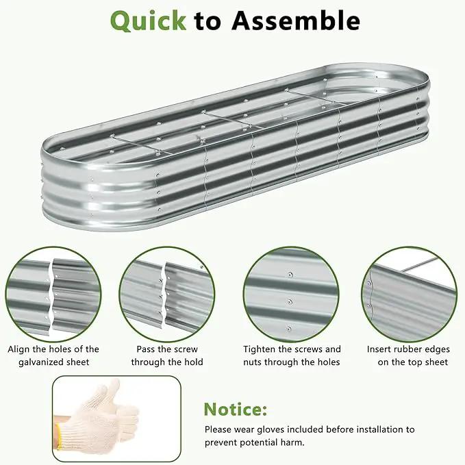 zizin Galvanized Raised Garden Bed Metal Oval Raised Garden Beds Outdoor Planter Box for Vegetables (8x2x1.3FT, Silver) by GreenHaven Gardens