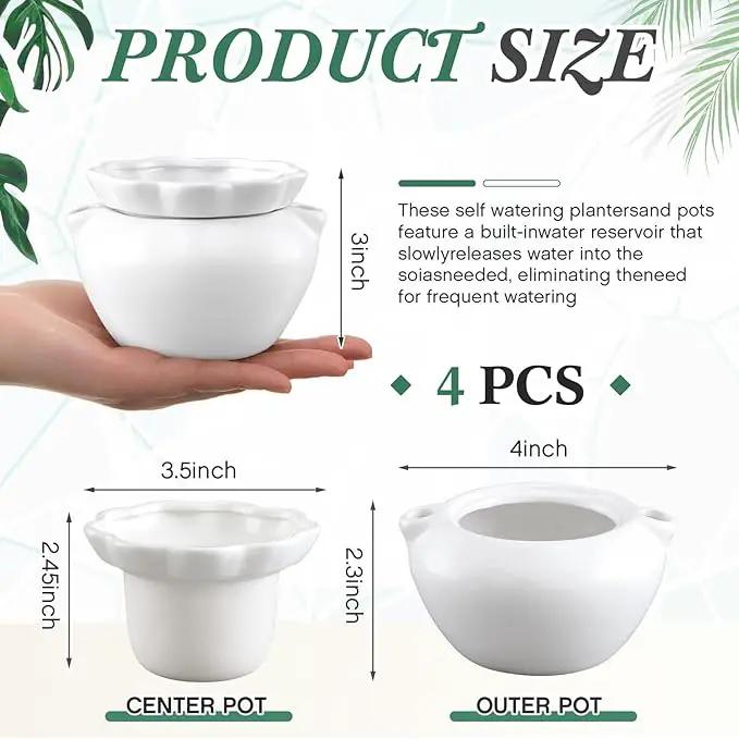 4 Set 4 Inch African Violet Pots Self Watering White Ceramic Planter Highly Absorbent Inner Planter Pot for Indoor Plants Plant Lovers Ideal Plant Pot Thriving Plant Flower Maintenance by GreenHaven Gardens