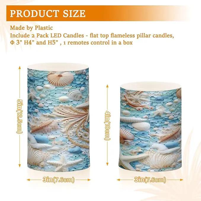 Flickering Flameless Candles, Starfish Seashell LED Candles with Remote Timer, Set of 2 Battery Operated Candle for Valentine Wedding Birthday by GreenHaven Gardens