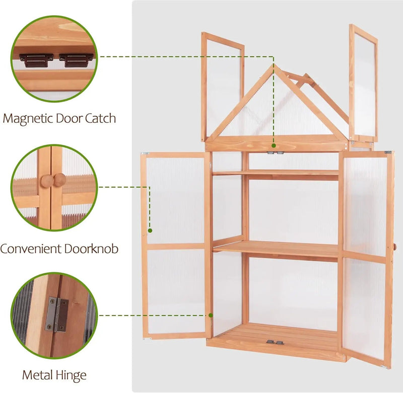 MCombo Greenhouse Cold Frame Wooden Garden Raised Flower Planter Shelf with Hard Translucent PC Protection, 0800 (Orange) by GreenHaven Gardens