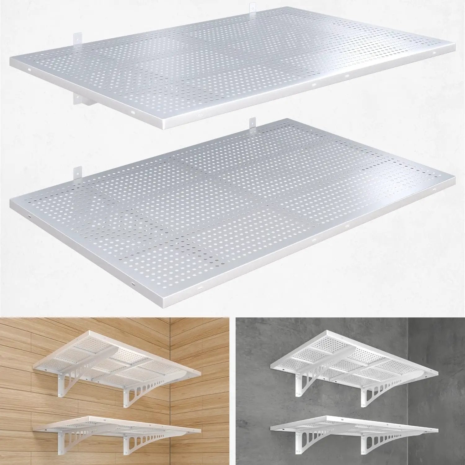 2-Pack 2x3ft Heavy Duty Garag e Wall Shelving, 500 lbs Load Capacity, Garage Shelving Wall Mounted, Garage Storage Rack with Hooks, White by GreenHaven Gardens
