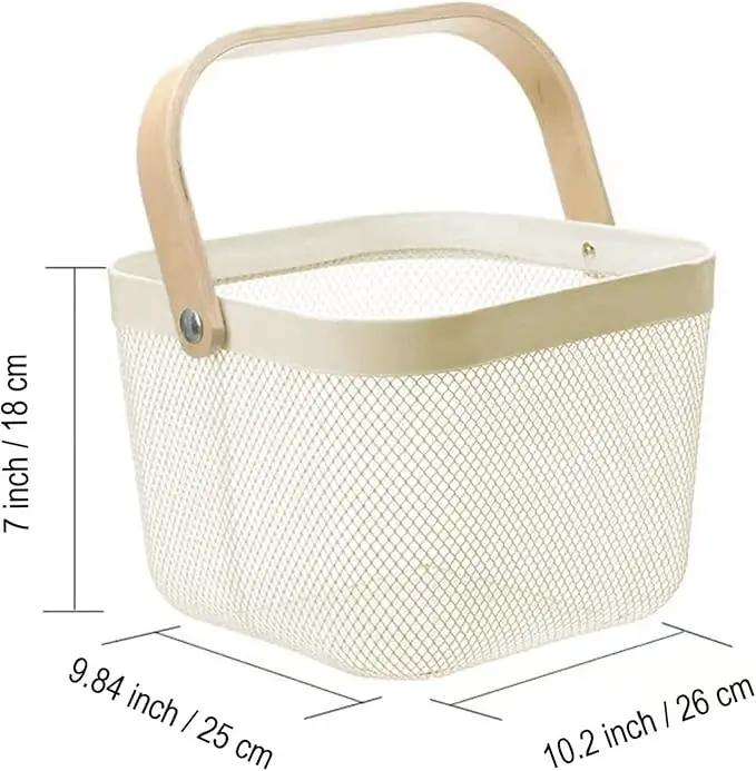 Metal Mesh Steel Basket, Storage Organizer Basket Multi-functional Hanging Kitchen Baskets Fruit Basket Bin with Bamboo Handle for Kitchen Bathroom Picnic Shopping Decor Cabinet Home, Beige by GreenHaven Gardens