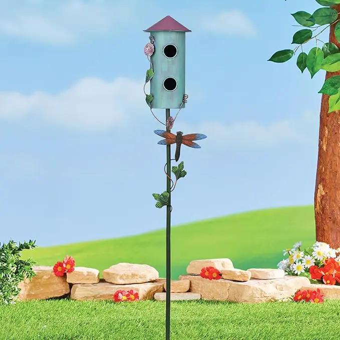 BAYN 57” Bird Houses Stake for Outside, Metal Wild Bird Feeder Double-Hole Birdhouse Stake with Cylinders Design Outdoor Decorations for Patio, Backyard, Garden by GreenHaven Gardens
