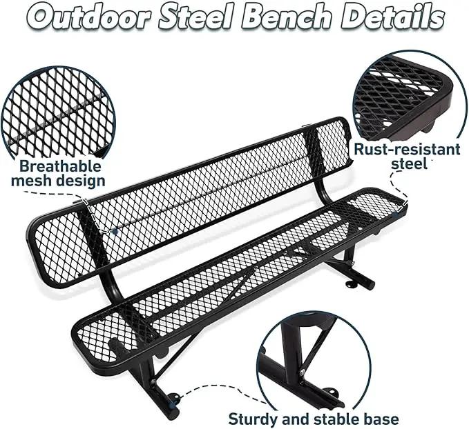 4/6/8 Feet Park Bench for Outside Heavy Duty Metal, Garden Benches Outdoor Bench with Backrest & Portable Frame, for Shopping Malls Stores Parks Patios Decks, Black by GreenHaven Gardens