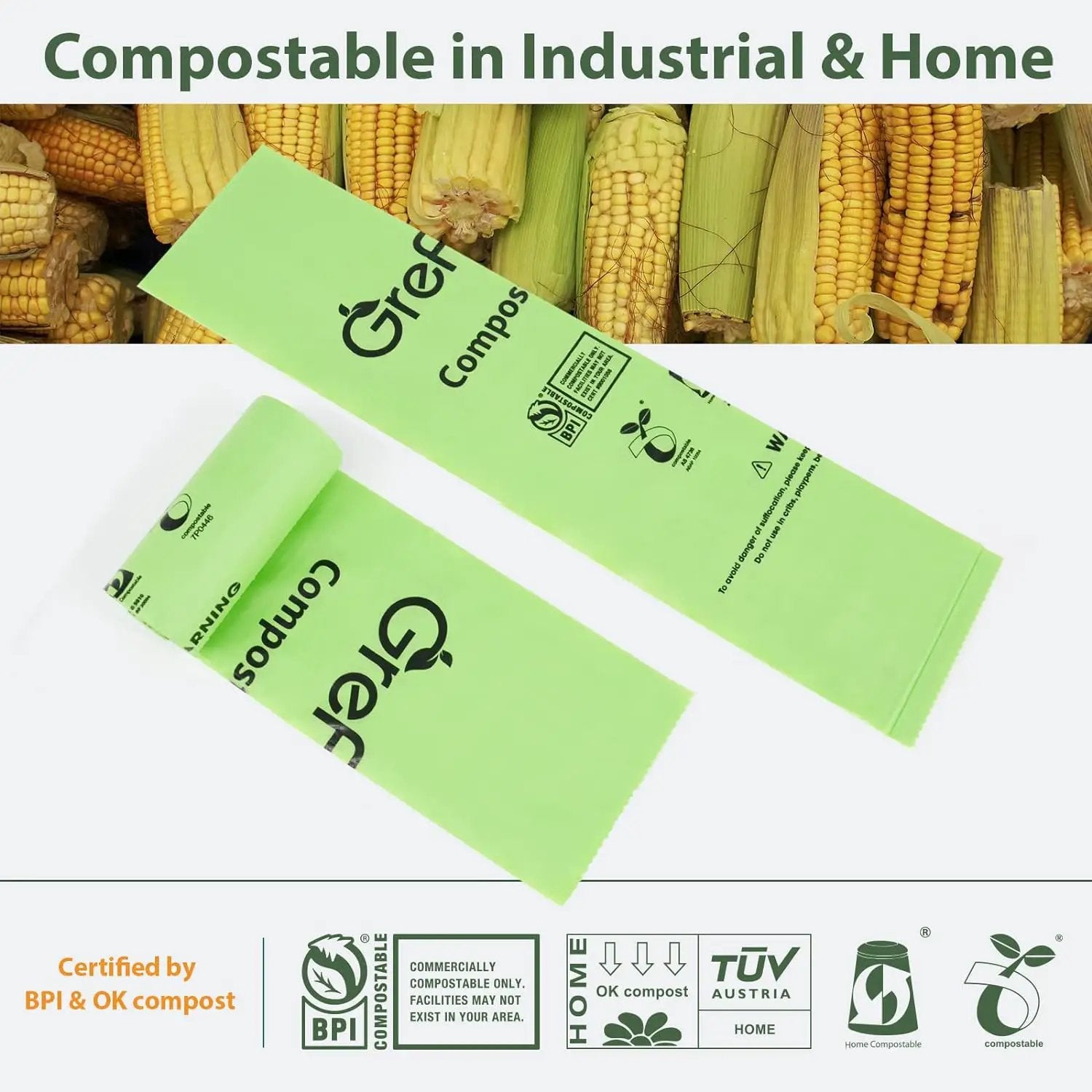 Compostable Bags,Trash bags 13+ gallon tall kitchen, Compostable Trash Lawn & Leaf Yard Waste Bags,Kitchen Compost Trash Bin Compatible,Extra Thick1.01 Mills,Certified by BPI and OK Compost(50count) by GreenHaven Gardens