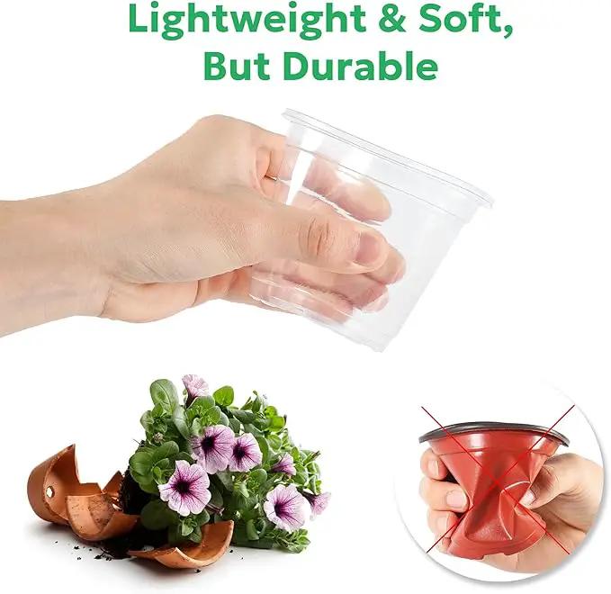 60 Packs 3.5 Inch Reinforced Clear Nursery Pots with Drainage Hole, Transparent Variety Pack Plastic Plant Pot Seedling Planter Seed Starter Flower by GreenHaven Gardens