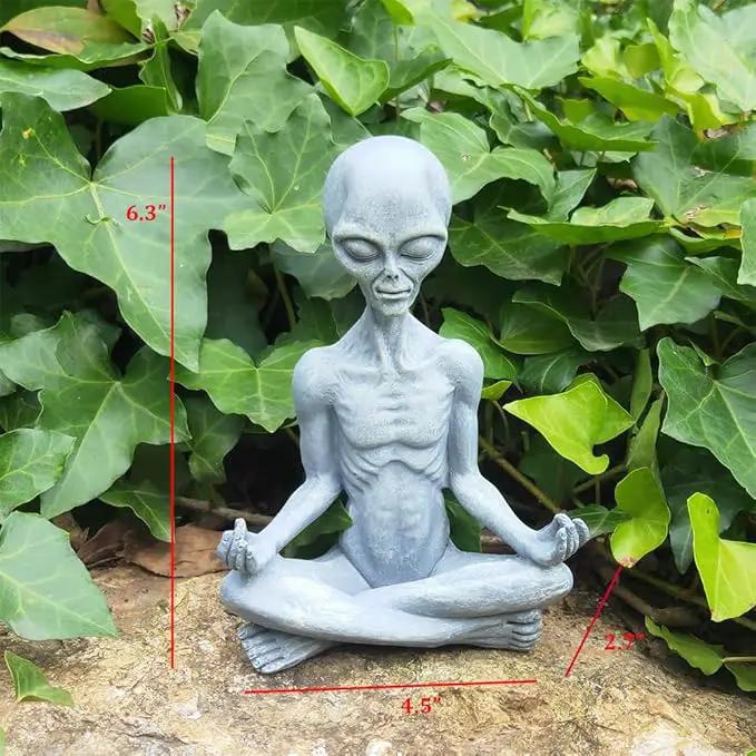 Alien Statue, Meditation Yoga Alien Figure, 6.3" H Resin UFO Alien Sculpture for Home Indoor Outdoor Patio Lawn Yard Decor, Collectable Gift by GreenHaven Gardens