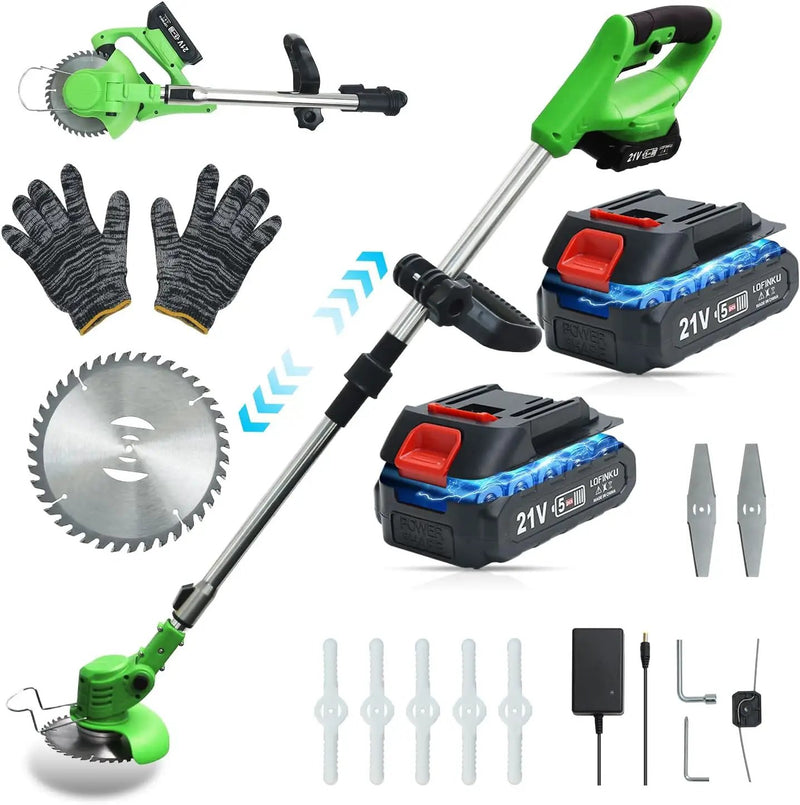 Cordless Weed Wacker,Electric Weed Eater,2 Batteries,Grass Trimmer Cordless,Lightweight and Foldable Design,Weed Erimmer, Green by GreenHaven Gardens