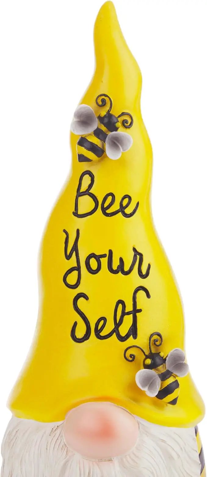 Alpine Corporation 12" H Bee Yourself Indoor/Outdoor Garden Gnome Statue, Yellow/Black by GreenHaven Gardens